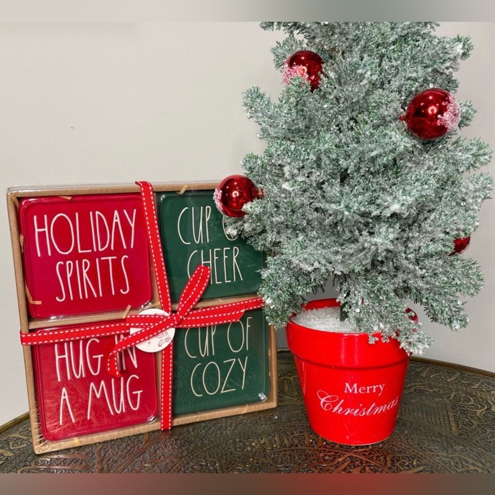 NEW Rae Dunn Set of 4 Holiday Christmas Coasters Set of Four Holiday Decor 🎄🎅🏻